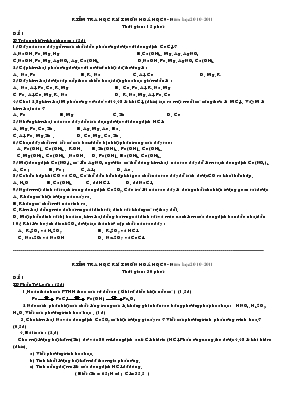 Kiểm tra học kỳ I môn hoá học 9 - Năm học 2010 - 2011 thời gian 15 phút